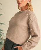 Pearl Drop Shoulder Round Neck Sweater