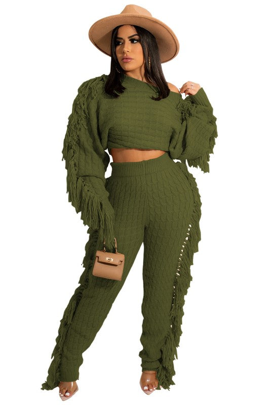 RUFFLE  2PC SWEATER PANTS SET - Body By J'ne