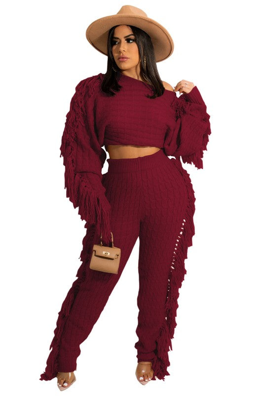 RUFFLE  2PC SWEATER PANTS SET - Body By J'ne