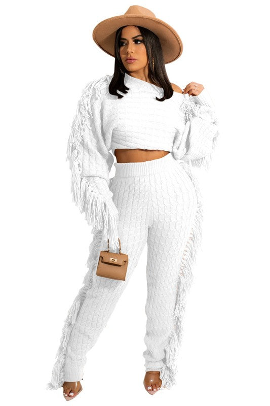 RUFFLE  2PC SWEATER PANTS SET - Body By J'ne