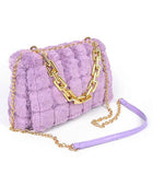 Quilted Faux Fur Chunky Chain Crossbody Bag