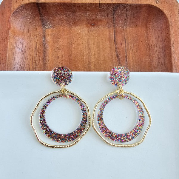 Georgia Earrings - Rainbow Glitter