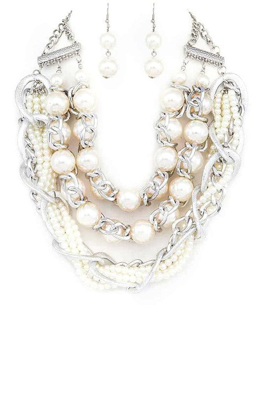 Mix Pearls Layer Statement Necklace Set - Body By J'ne
