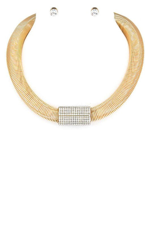 Rhinestone Accent Spring Choker Necklace Set - Body By J'ne