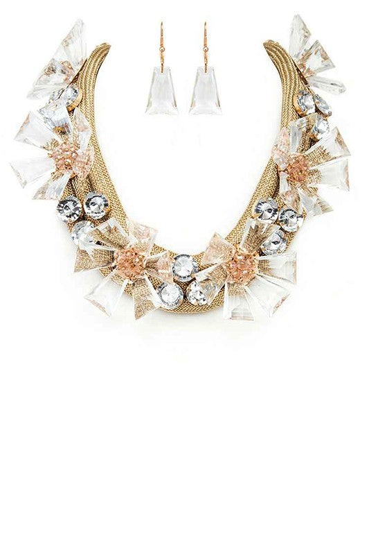 Iconic Resin Flower Statement Crystal Necklace Set