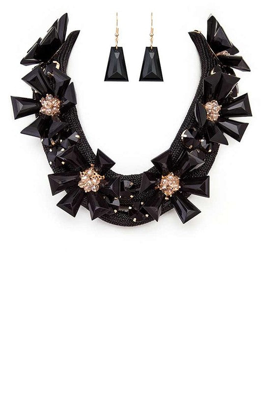 Iconic Resin Flower Statement Crystal Necklace Set