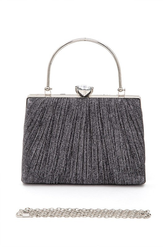 Diamond Clasp Top Handle Pleated Box Clutch