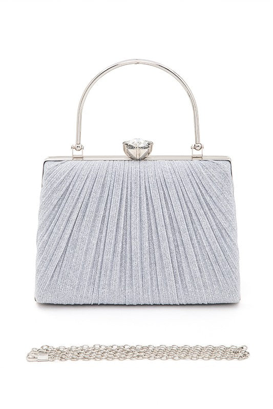 Diamond Clasp Top Handle Pleated Box Clutch - Body By J'ne
