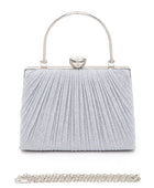 Diamond Clasp Top Handle Pleated Box Clutch