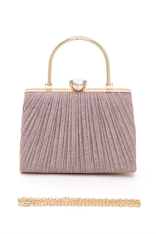 Diamond Clasp Top Handle Pleated Box Clutch - Body By J'ne