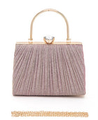 Diamond Clasp Top Handle Pleated Box Clutch