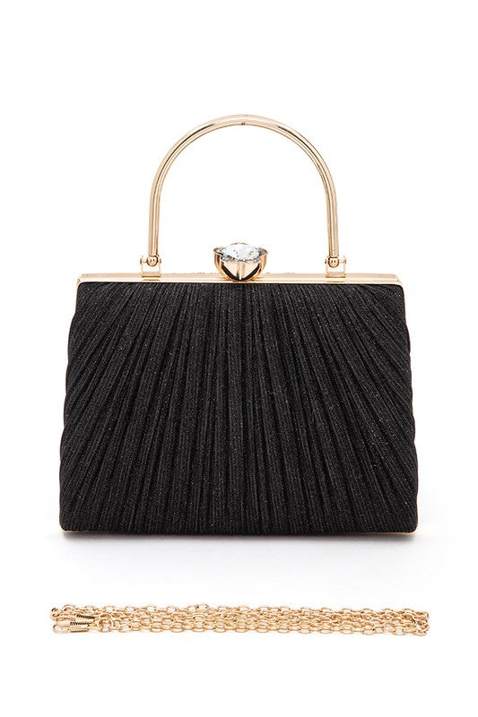 Diamond Clasp Top Handle Pleated Box Clutch - Body By J'ne