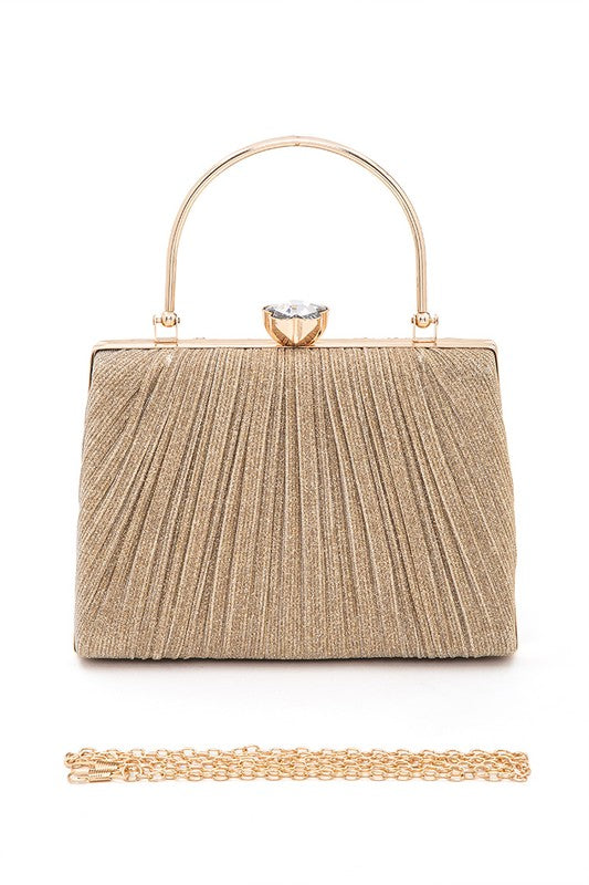 Diamond Clasp Top Handle Pleated Box Clutch - Body By J'ne