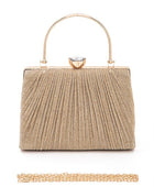 Diamond Clasp Top Handle Pleated Box Clutch