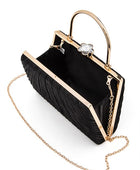 Diamond Clasp Top Handle Pleated Box Clutch