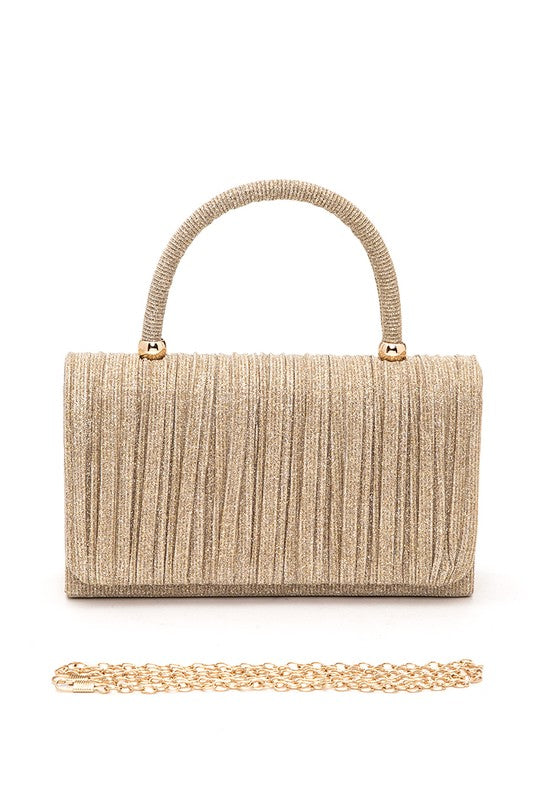 Lurex Pleated Top Handle Evening Clutch Bag - Body By J'ne