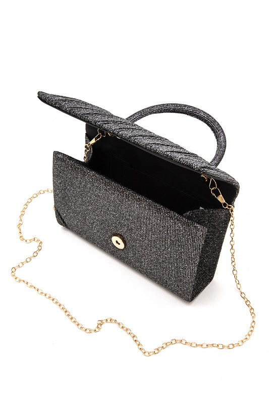 Lurex Pleated Top Handle Evening Clutch Bag - Body By J'ne