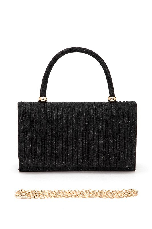 Lurex Pleated Top Handle Evening Clutch Bag - Body By J'ne