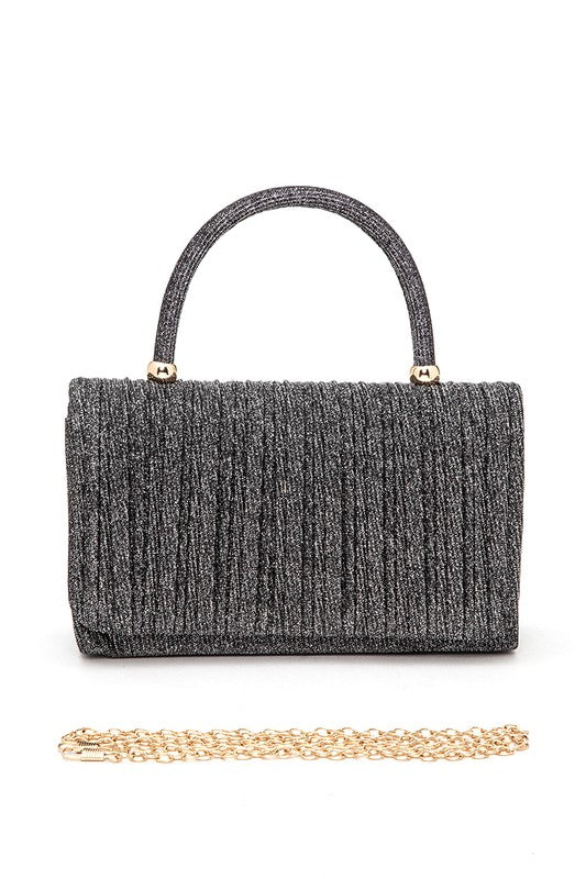 Lurex Pleated Top Handle Evening Clutch Bag - Body By J'ne