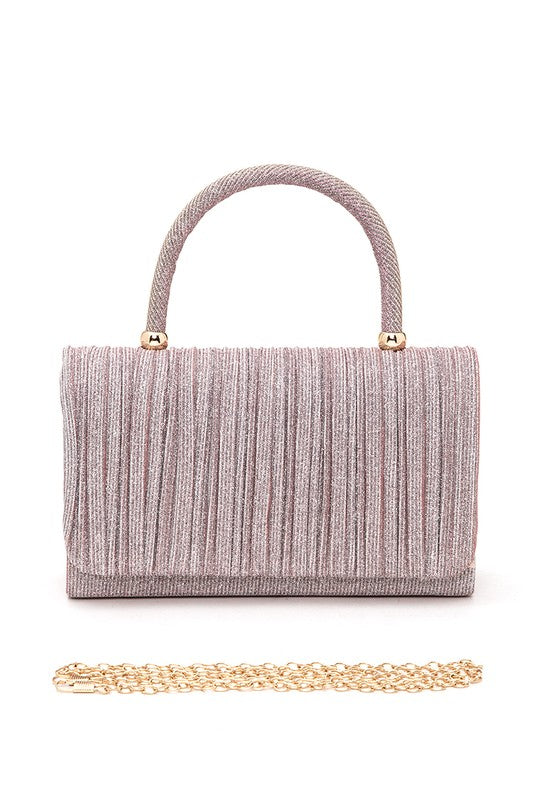 Lurex Pleated Top Handle Evening Clutch Bag - Body By J'ne