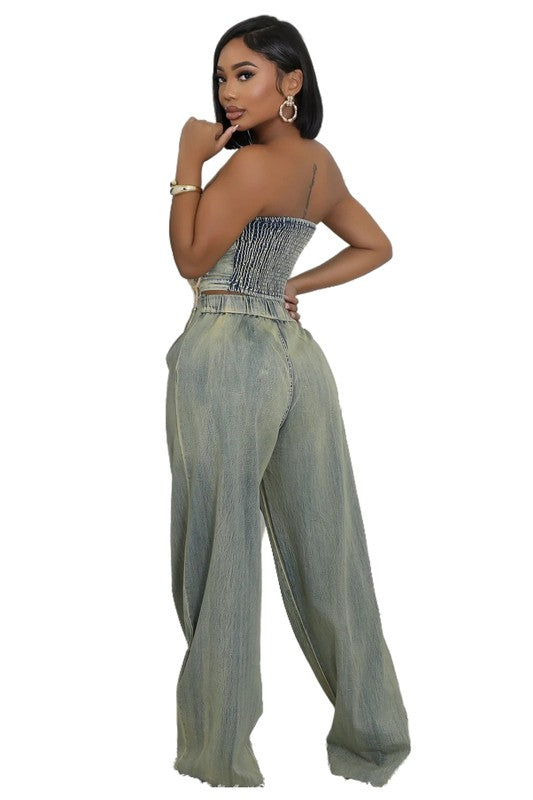 LEO DENIM TWO PIECE PANTS SET