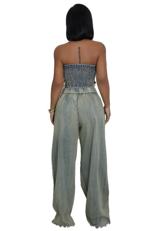 LEO DENIM TWO PIECE PANTS SET