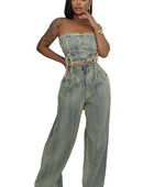 LEO DENIM TWO PIECE PANTS SET