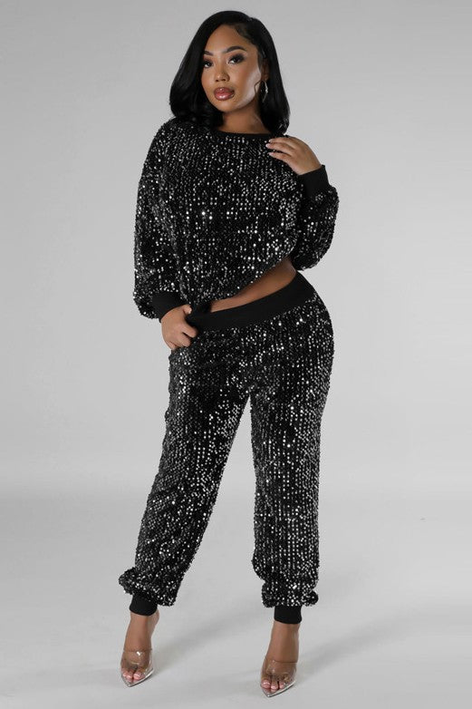 HAZEL SEQUIN TWO PIECE PANT SET