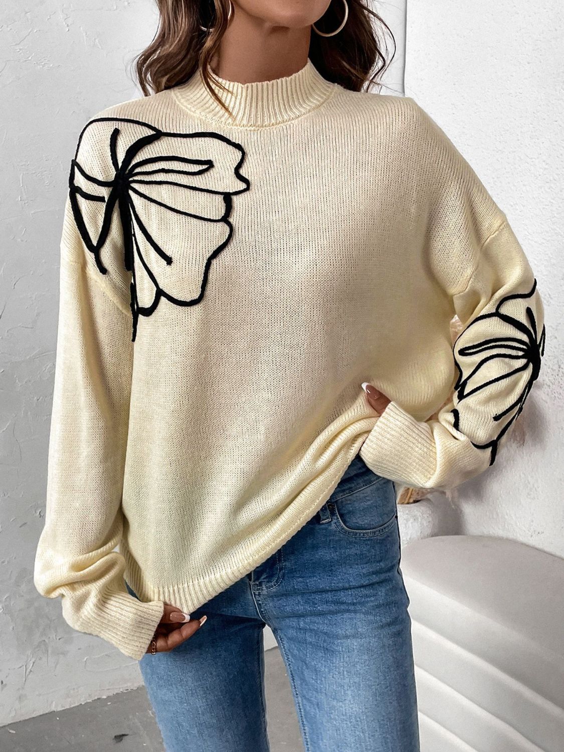 Perfee Mock Neck Dropped Shoulder Long Sleeve Sweater - Body By J'ne