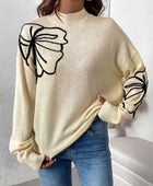 Perfee Mock Neck Dropped Shoulder Long Sleeve Sweater