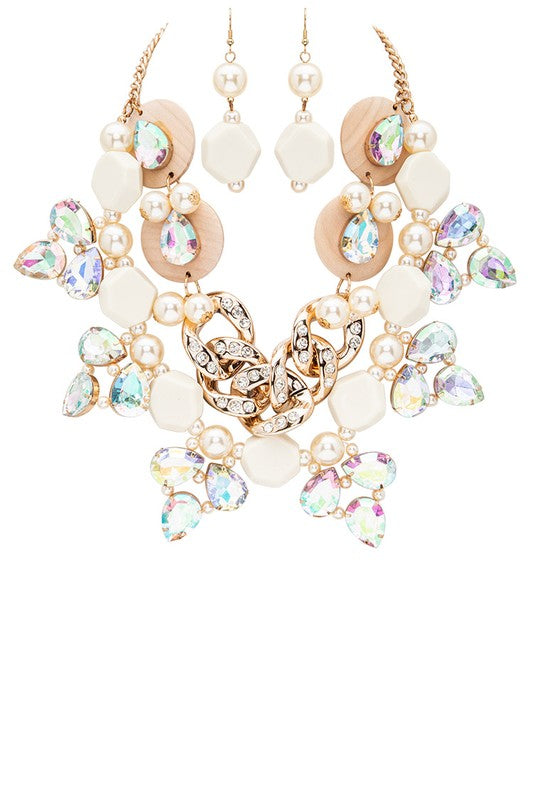 Crystal Mix Media Statement Necklace Set