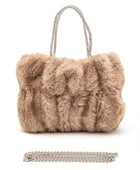 Rhinestone Top Handle Faux Fur Winter Tote Bag