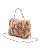 Rhinestone Top Handle Faux Fur Winter Tote Bag