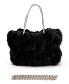 Rhinestone Top Handle Faux Fur Winter Tote Bag