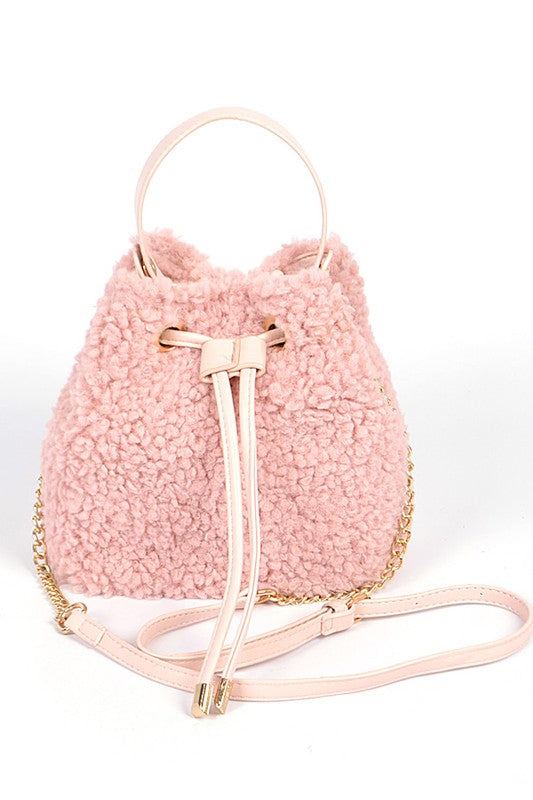 Faux Shearling Convertible Bucket Bag