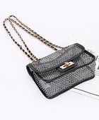 Rhinestone Mesh Turn Lock Iconic Shoulder Bag