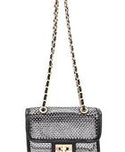 Rhinestone Mesh Turn Lock Iconic Shoulder Bag