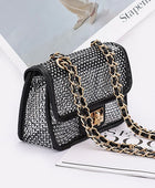 Rhinestone Mesh Turn Lock Iconic Shoulder Bag