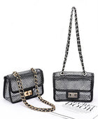 Rhinestone Mesh Turn Lock Iconic Shoulder Bag