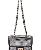 Rhinestone Mesh Turn Lock Iconic Shoulder Bag