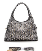 Metallic Snake Crystal Studded Shoulder Bag