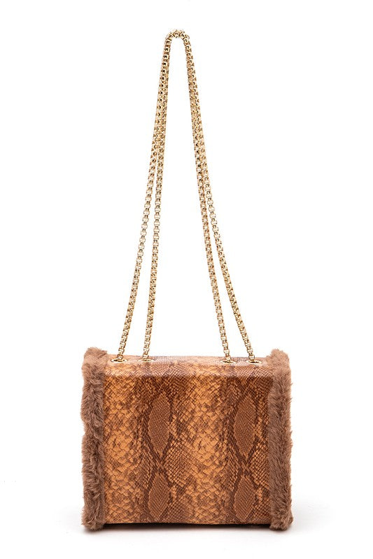 Faux Shearling Snake Print Shoulder Bag - Body By J'ne