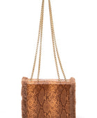 Faux Shearling Snake Print Shoulder Bag