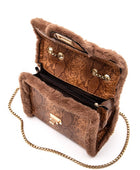 Faux Shearling Snake Print Shoulder Bag