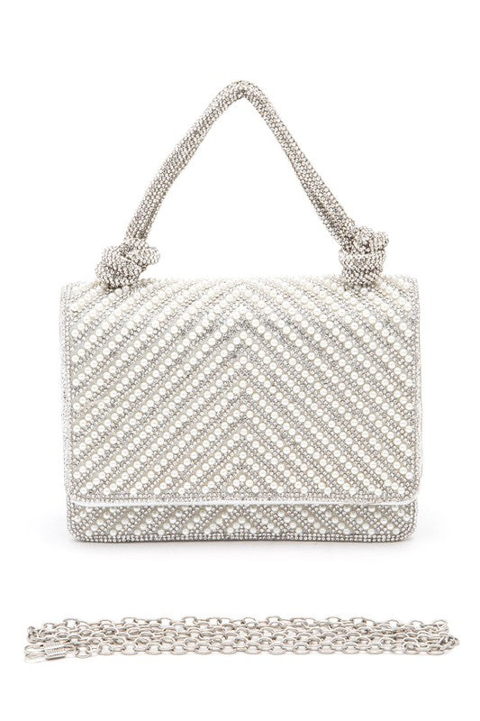 Pearl Studs Rhinestone Handle Clutch Bag - Body By J'ne