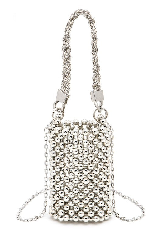 Braided Shiny Beads Top Handle Swing Clutch Bag - Body By J'ne