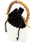 Bamboo Top Handle Beaded Bucket Clutch Bag