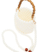 Bamboo Top Handle Beaded Bucket Clutch Bag