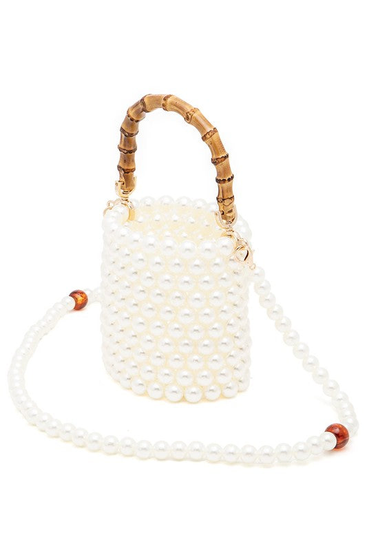 Bamboo Top Handle Beaded Bucket Clutch Bag - Body By J'ne