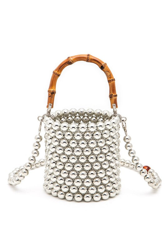 Bamboo Top Handle Beaded Bucket Clutch Bag - Body By J'ne